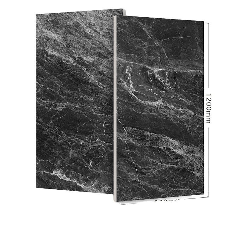 3D Stone Imitation Modern Black Glossy Porcelain Tile 600x1200mm For Room Outdoor Flooring